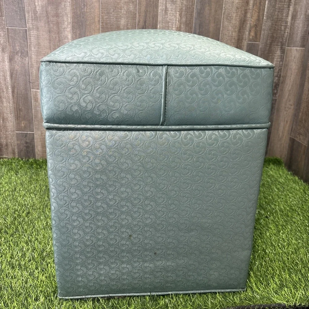 Retro MCM Storage Ottoman Foot Stool Light Blue Vinyl